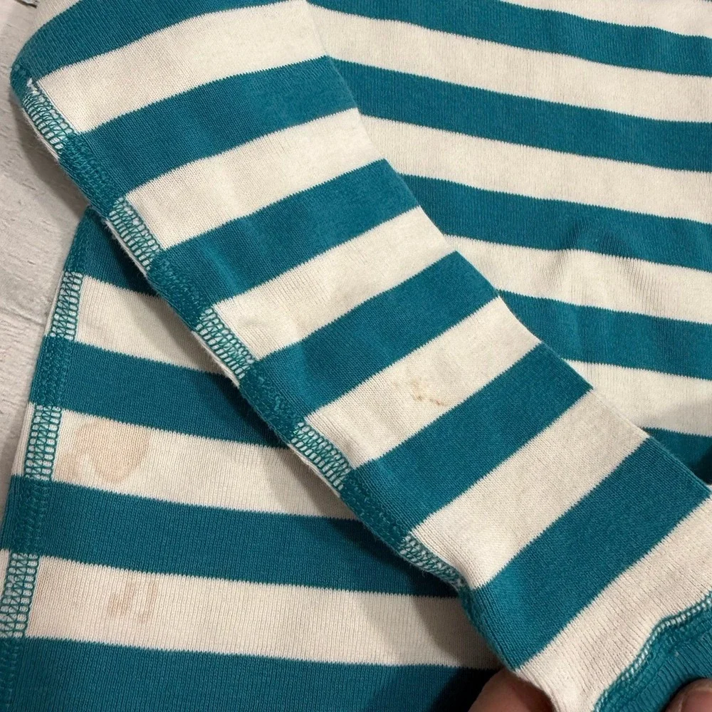 Hanna Andersson kids teal green stripe long John pajamas 100/4 ***play condition